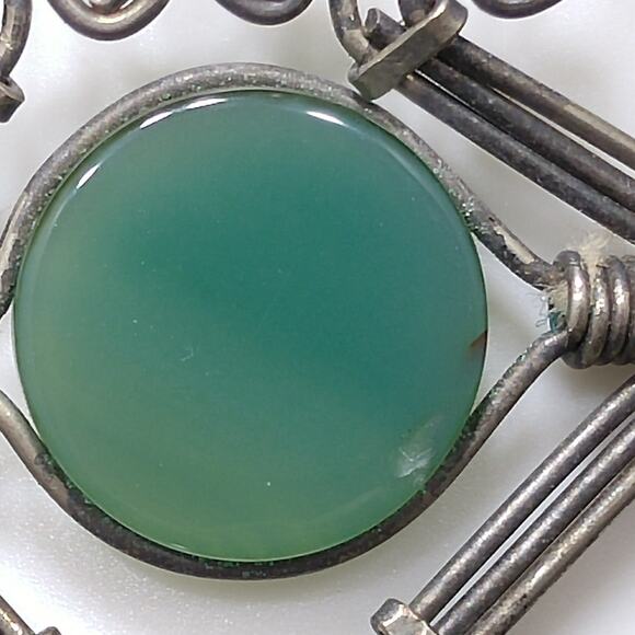 1970s Green Chrysoprase Wire Wrapped Bracelet Boho Artisan 10K Tested Vintage - Picture 4 of 10